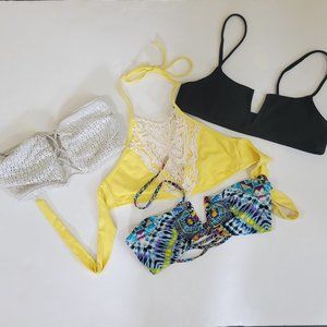 Lot Bundle of 4 Bikini Swimsuit Tops White, Black, Yellow, Unpadded